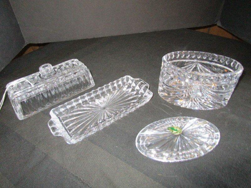 Lot - Waterford Crystal Ornate Cut Glass Trinket Dish, Cut Glass Butter Dish