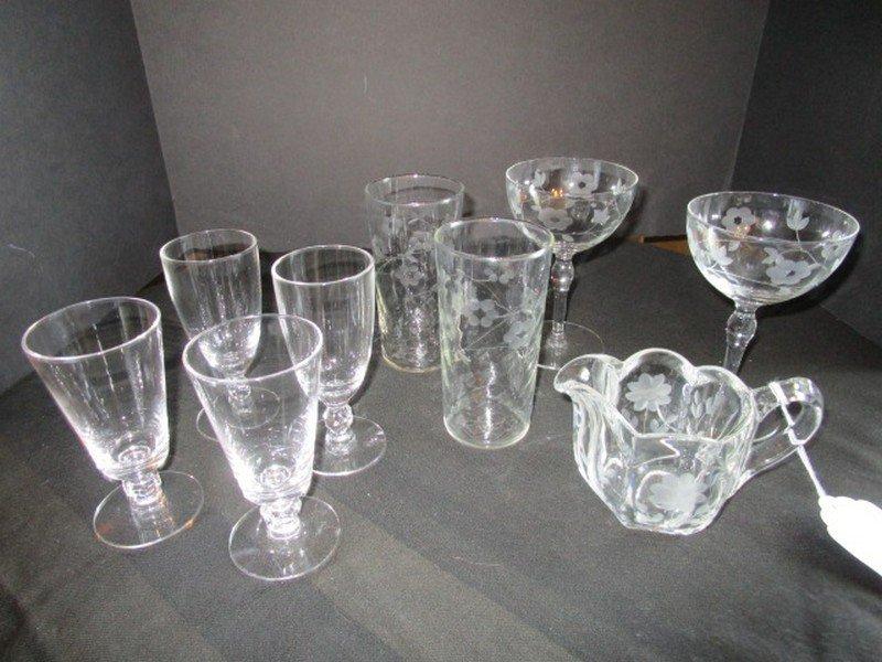 Lot - Cut Glass Creamer Frosted Floral Motif