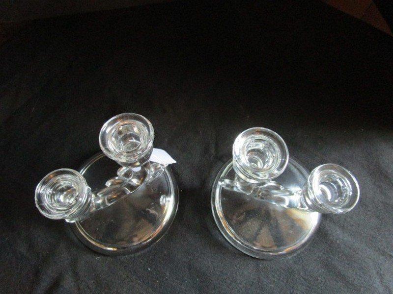 Pair - Twin Candle Stick Holder Glass w/ Trumpet/Scalloped Design