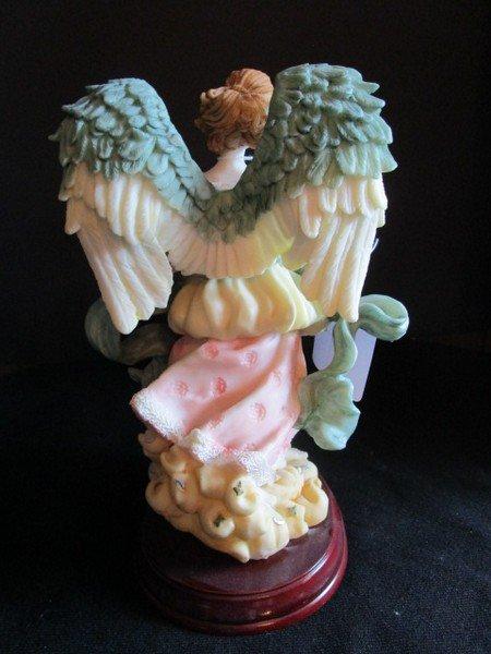 American Bible Society Ceramic Angel w/ Harp on Wood Base