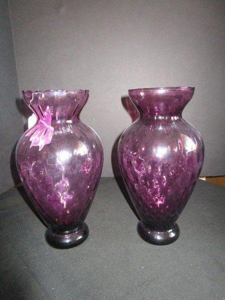 Pair - Purple Glass Prestel-Style Rim Vases