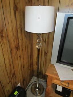 Metal Standing Floor Lamp w/ Glass Ball Neck & Shade