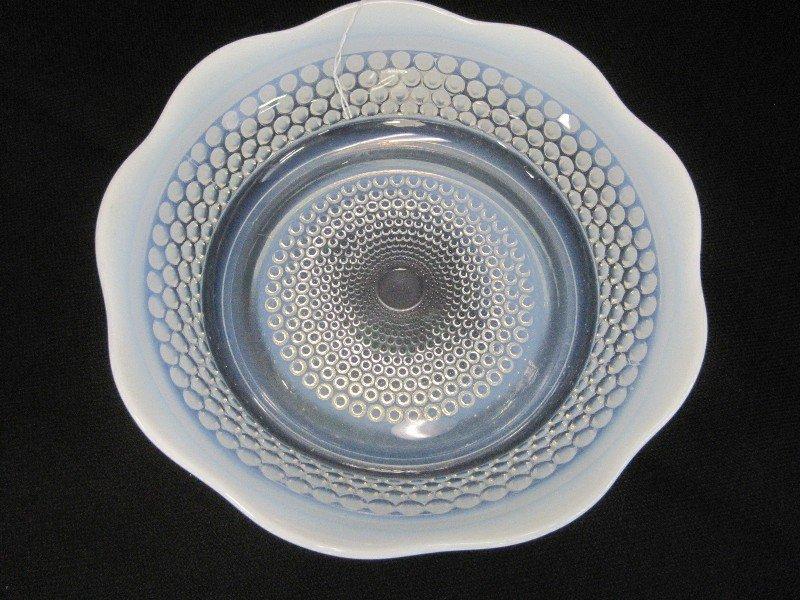 Westmoreland American Hobnail Pattern White Opalescent Footed Bell Bowl w/ Scalloped Rim