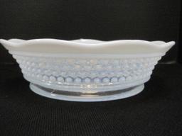 Westmoreland American Hobnail Pattern White Opalescent Footed Bell Bowl w/ Scalloped Rim