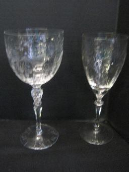 Lot - 2 Pressed Glass Wildflower Pattern Goblets 6"