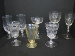 Lot - 2 Pressed Glass Wildflower Pattern Goblets 6"