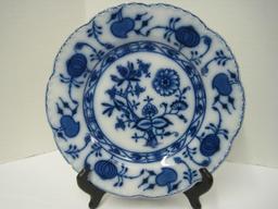 3 Porcelain Flow Blue Holland Blue Onion Decoration by Johnson Brothers, 2 Luncheon Plates