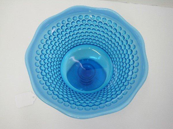 Westmoreland American Hobnail Pattern Blue Opalescent Compote w/ Scalloped Rim