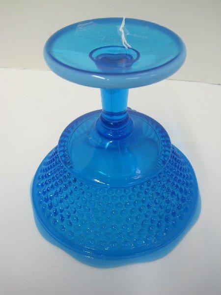 Westmoreland American Hobnail Pattern Blue Opalescent Compote w/ Scalloped Rim