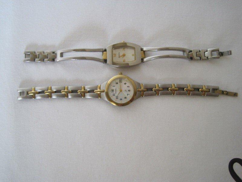 2 Fossil Ladies Wrist Watches F2 Stainless Bands Gold Tone Accent