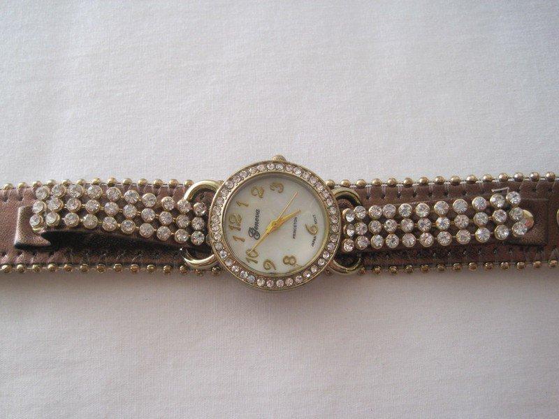 6 Ladies Designer Wrist Watchers, Eikon, Geneva Rhinestone/Leather Band