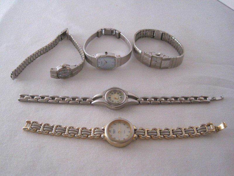 6 Ladies Designer Wrist Watchers, Eikon, Geneva Rhinestone/Leather Band