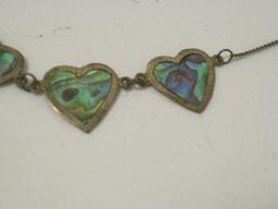 Stamped 925 Mexico 4 Abalone Hearts on Chain & Floating Heart Pendant on Chain