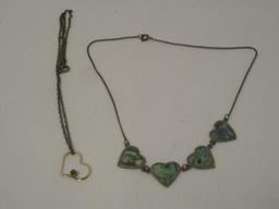 Stamped 925 Mexico 4 Abalone Hearts on Chain & Floating Heart Pendant on Chain