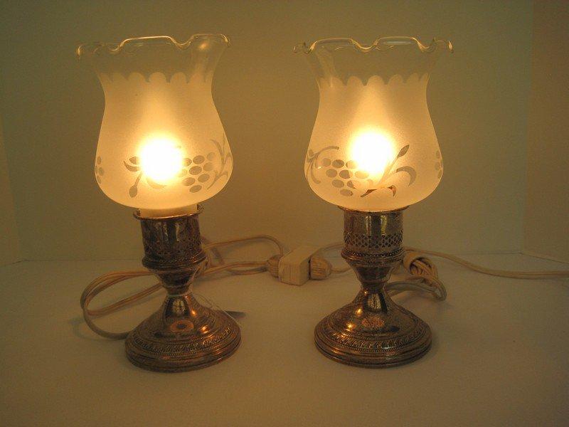 Pair - Crest Silver Co. Sterling Weighted Base Converted Candle Stick Boudoir Lamps