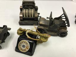 Lot - Collection of Unique Pencil Sharpeners, National Cash Register, Wagon, Organ, Cannon, Etc.