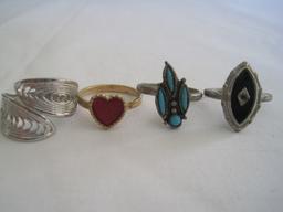 4 Costume Jewelry Fashion Rings Contemporary Coventry, Onyx, Heart Ring &