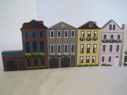 Shelia's Charleston "Rainbow Row" Georgian Houses Wooden Replica w/ 2 Trees