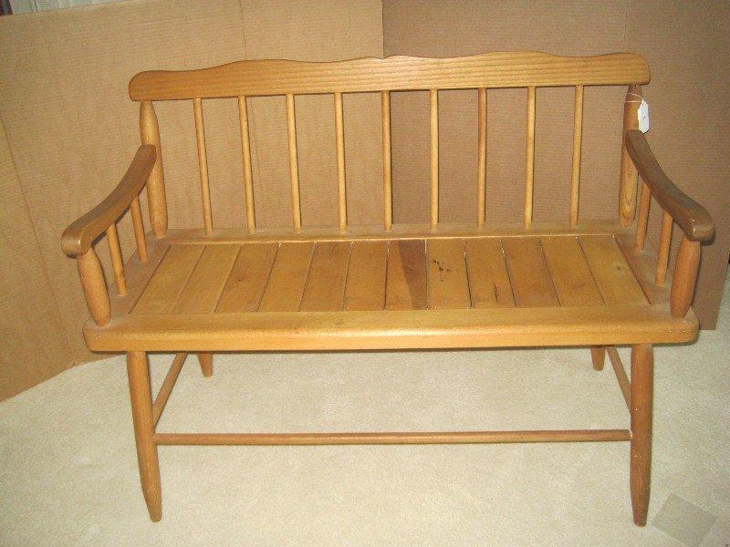 Pine Spindle Back Bench w/ Slat Seat, Natural Finish