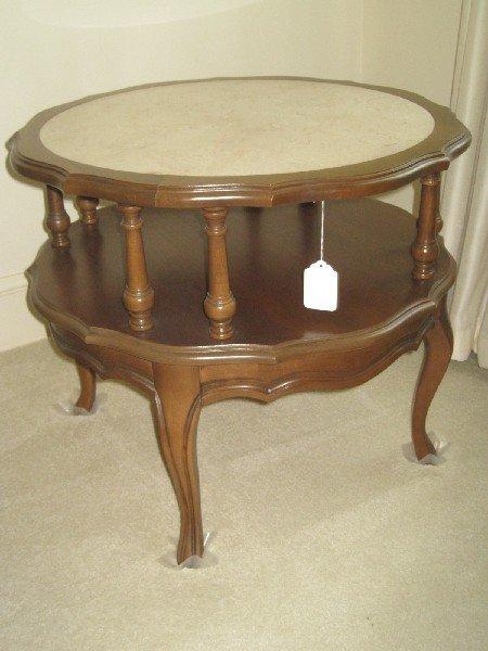 Vintage Mersman Furniture French Provincial Style Round End Table w/ Formica Faux Marble