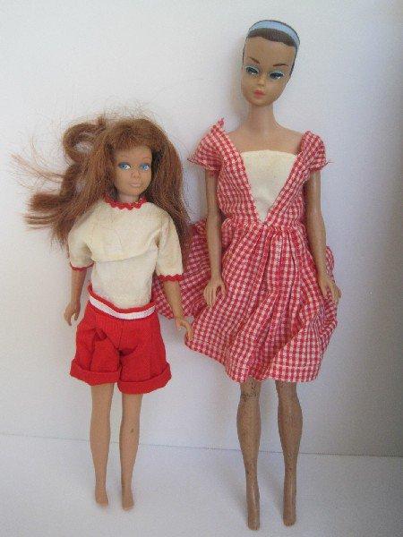 Lot - Mattel Inc. ©1963 Barbie Ponytail Doll Case w/ Clothes, ©1963 Skipper Doll