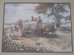 Old South Americana African America Share Croppers Harvesting Cotton/Wagon Landscape