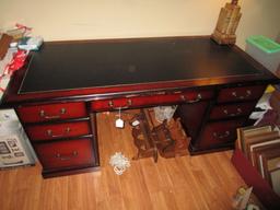 Dark Wood/Cherry Wood Veneer Computer/Work Desk 7 Drawers Metal Pull Handles