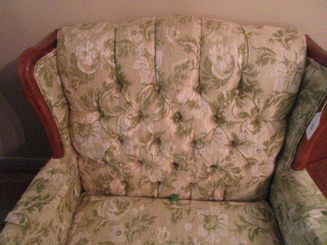 Pin Back Chair w/ Wooden Trim Wings, Arms, Floral Motif Pattern, Paw/Claw Feet at Front