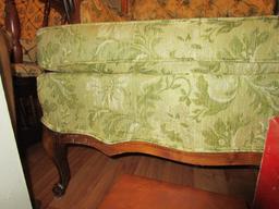 Pin Back Chair w/ Wooden Trim Wings, Arms, Floral Motif Pattern, Paw/Claw Feet at Front