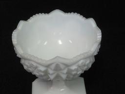 Kemple Milk Glass Compote Dish Toltec Pattern