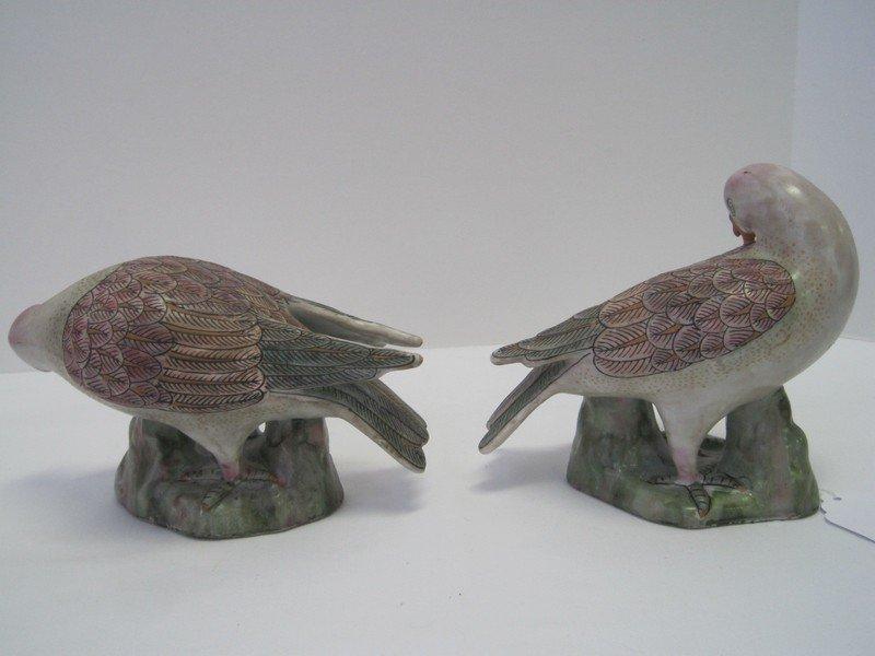 Pair - Semi Porcelain Chinese Style Bird Figurines Hand Painted