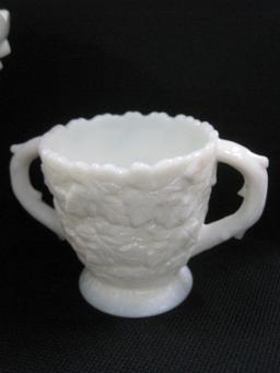 Lot - Milk Glass Westmoreland Paneled Grape Pattern Footed Bowl, Fenton Daisy