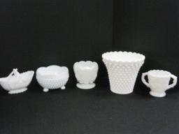 Lot - Milk Glass Westmoreland Paneled Grape Pattern Footed Bowl, Fenton Daisy