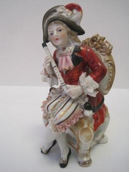 Pair - Porcelain Victorian Couple Figurines Hand-Painted Gilt Accent