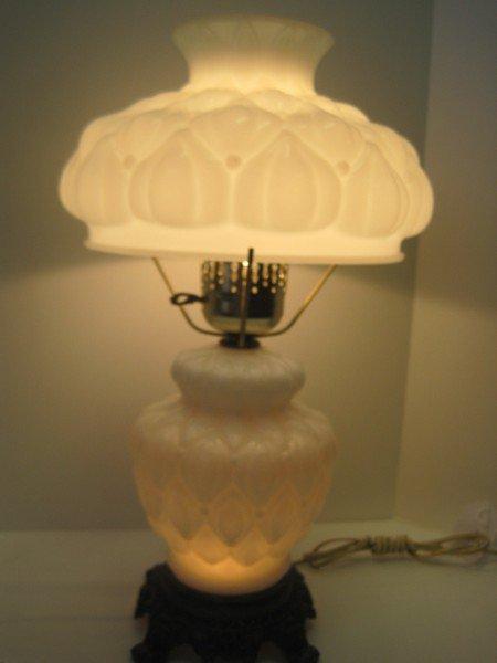 Milk Glass Quilted Diamond Design Font/Shade Victorian Era Style Parlor Lamp