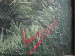 "Peinnre Spa" Oil on Canvas Forest w/ Babbling Brook Landscape Scene by Hoegne
