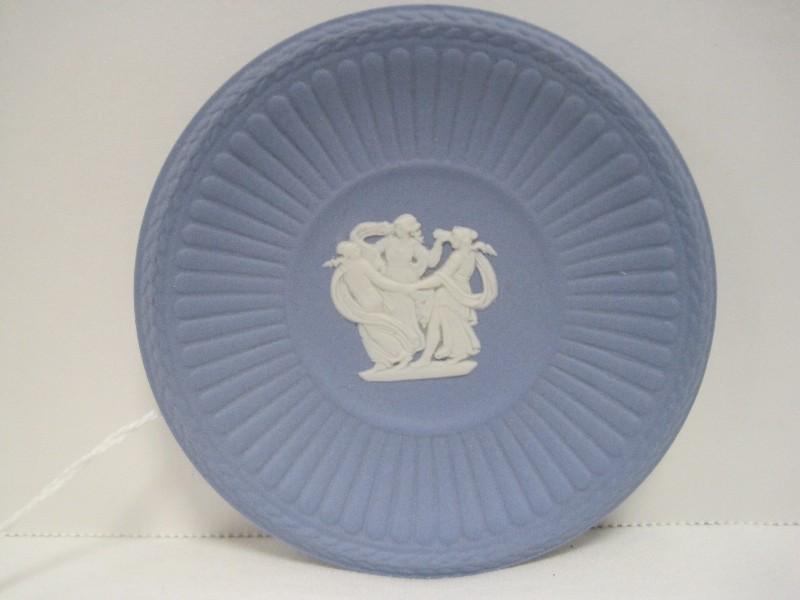 Wedgwood Cream on Blue Jasperware Round Fluted Compotier w/ 3 Graces Relief Design