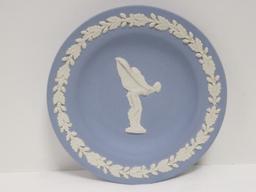 Wedgwood Cream Color on Blue Jasperware Round Tray Semi-Nude Lady & Oak Leaf Border