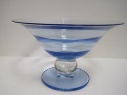 Art Glass Ice Blue Compote w/ Flared Rim