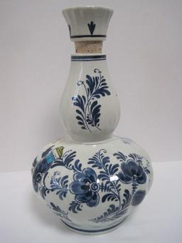 Delft Blue/White Porcelain Musical Decanter w/ Corkstopper Hand Painted Windmill/Flower