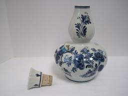 Delft Blue/White Porcelain Musical Decanter w/ Corkstopper Hand Painted Windmill/Flower