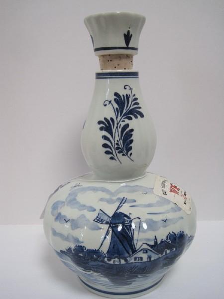 Delft Blue/White Porcelain Musical Decanter w/ Corkstopper Hand Painted Windmill/Flower