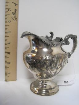 Special Metal Silverplated Footed Syrup Pitcher w/ Relief Tulip Pattern
