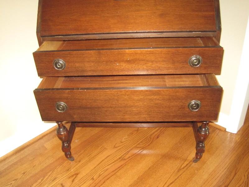 Mahogany Slant Front Secretary Desk Bookcase w/ Fitted Interior Compartments