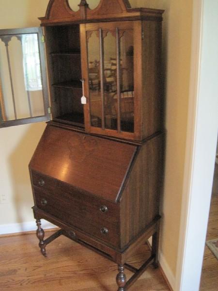 Mahogany Slant Front Secretary Desk Bookcase w/ Fitted Interior Compartments