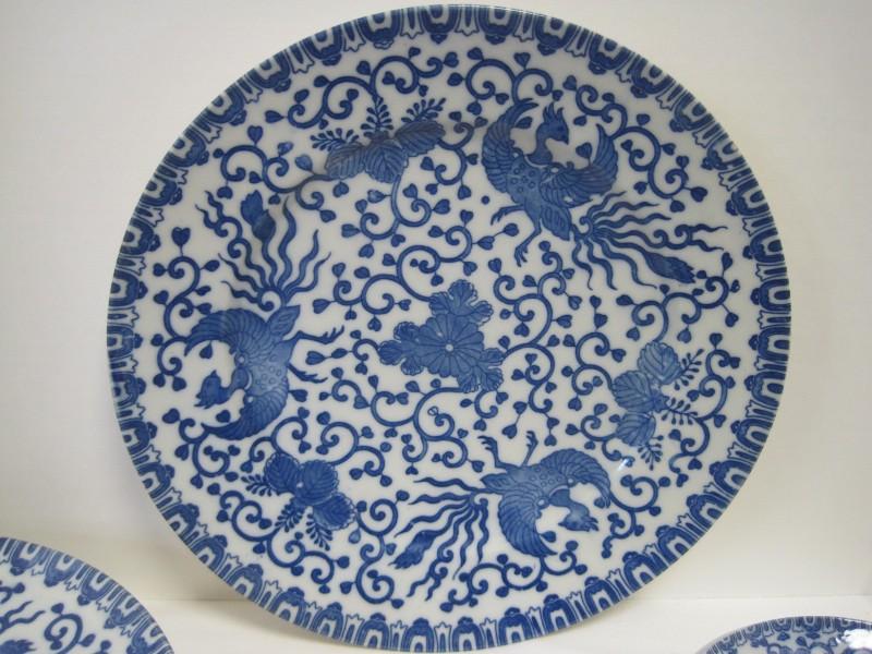 9 Pieces Blue & White Phoenix Bird Pattern Porcelain Dinnerware Blue Phoenix Birds