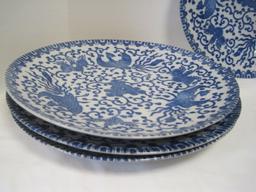 9 Pieces Blue & White Phoenix Bird Pattern Porcelain Dinnerware Blue Phoenix Birds