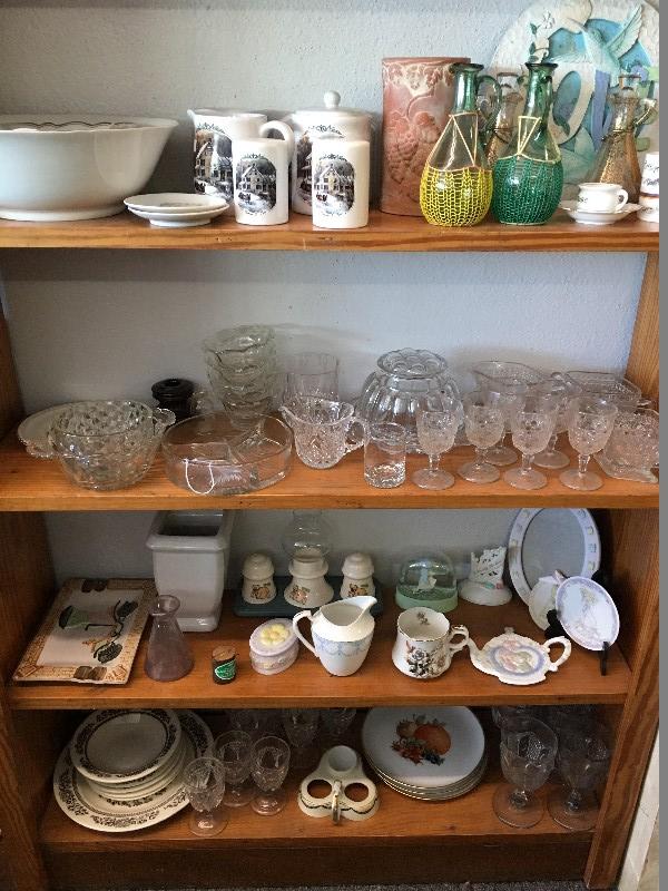 Contents of Shelf Lot - Ceramic Plates, Cups, Bowls, Hertel-Jacob Bavaria Ceramics