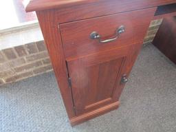 Wooden Veneer Computer Desk 1 Drawer, 1 Hutch Door w/ Inlay Shelf, Adjustable Shelves