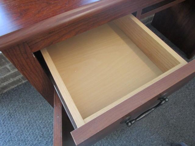 Wooden Veneer Computer Desk 1 Drawer, 1 Hutch Door w/ Inlay Shelf, Adjustable Shelves